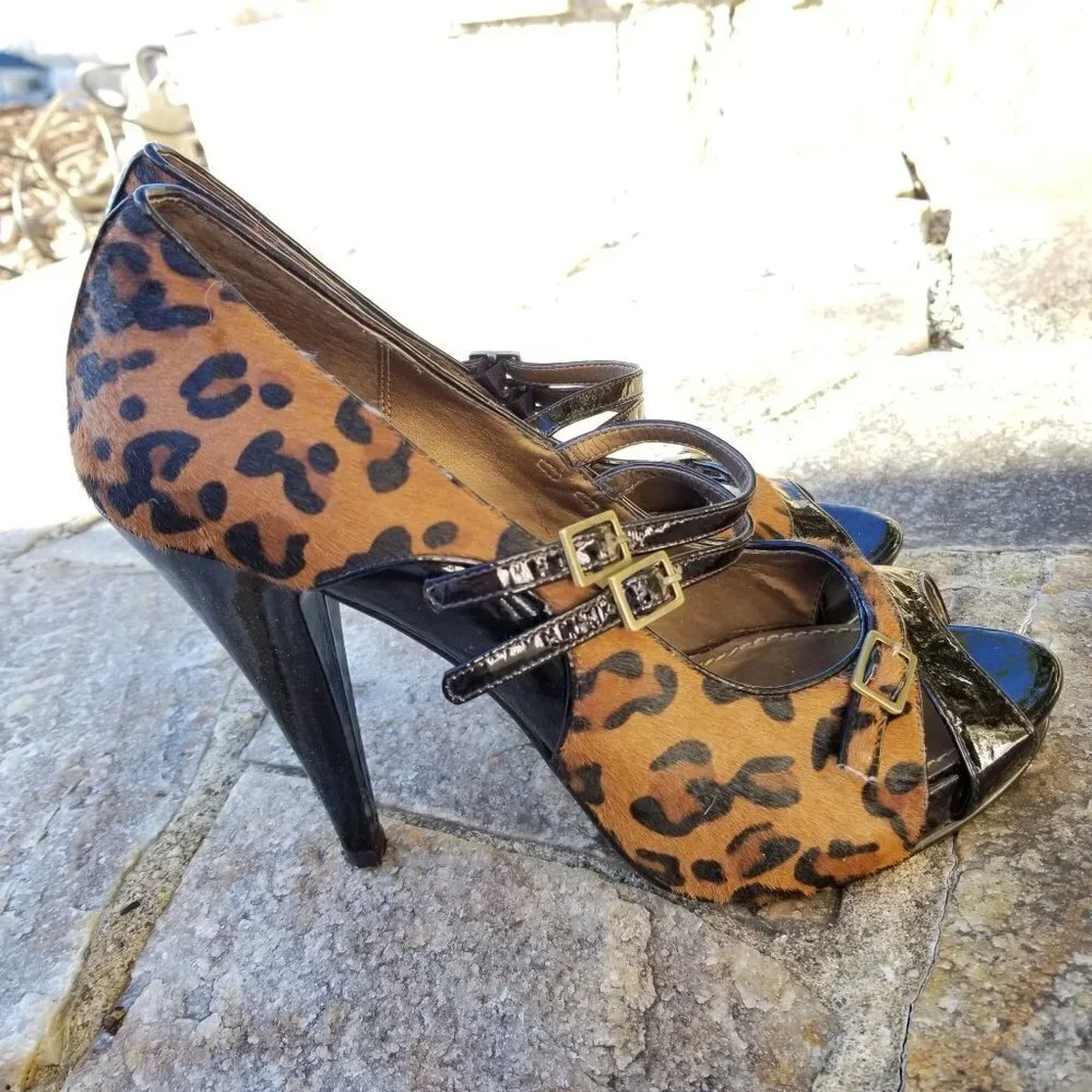 Linea Paolo Jenera Calf Hair Leopard Peep Toe Pump